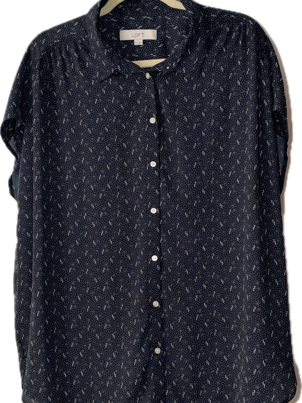 LOFT Women’s Navy Button-Down Shirt with White Microprint